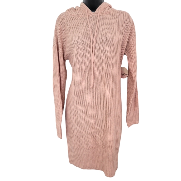 Full Circle Trends Dresses & Skirts - Full Circle Trends Hooded Long Sleeve (Peach) Sweater Dress‎ sz L NWT